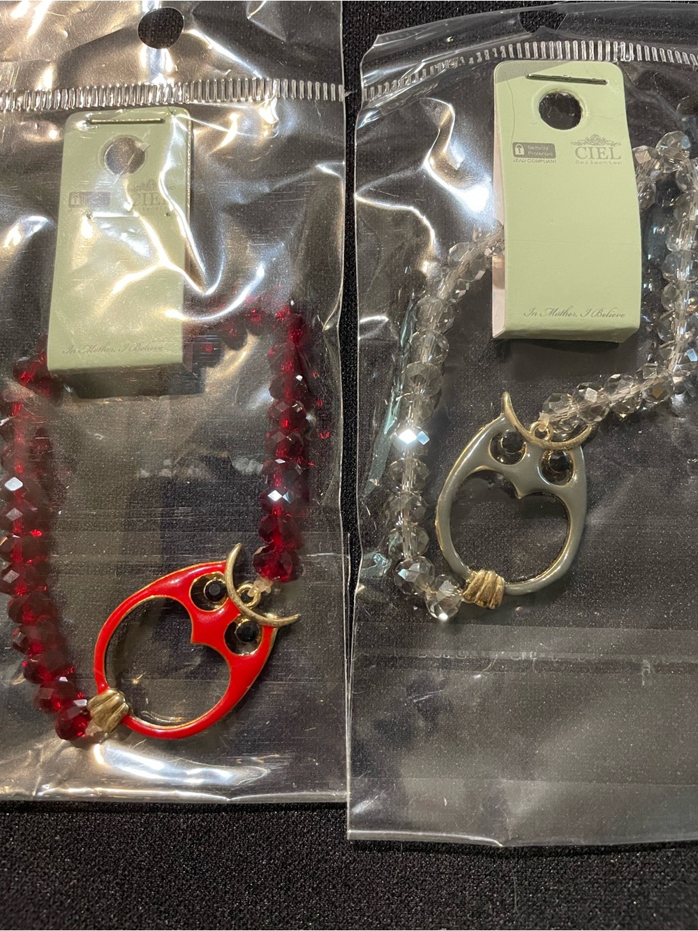 Source Unknown Owl Pendant Bracelets - Red and Clear Bead Options